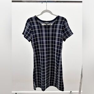 Theory Navy Plaid Flexible Dress